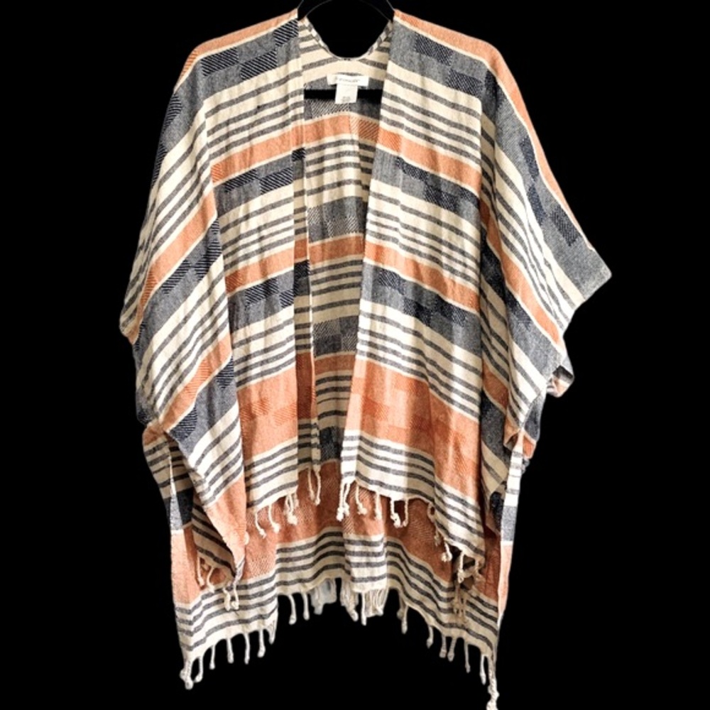 Francescaโs 100% Cotton Striped Fringe Poncho